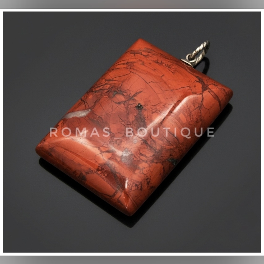 Rectangular Red Jasper Stone Necklace Pendant With Sterling Silver 925 Bale